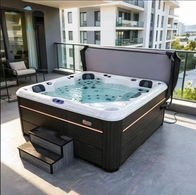 HydroSerene hot tub on a modern apartment balcony